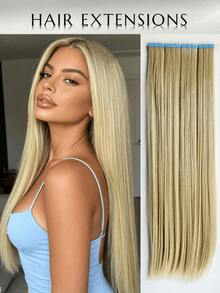 WaveTrip 10pcs Women'S Mini Tape-In Hair Extensions, 24 Inch Straight Hair Kanekalon Synthetic Hair Extensions, Not Fading, Seamless & Invisible For All Hair Types 10Pcs/Pack 35g - Gold - View 1