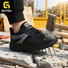 Men's Professional Anti-Smash Anti-Puncture Safety Shoes, Wide Fit For Wide Feet, Sports Series Rubber Sole Lightweight And Stylish, Suitable For All Seasons - Black - View 3