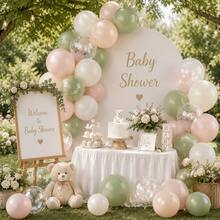 50pcs Pink Green White Latex Balloons With Transparent Balloons, Suitable For Baby Shower Party, Birthday Party Decoration, Party Balloon Set - Multicolor - View 5