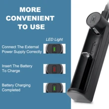 powerKAN 3.7V~4.2V 锂离子电池智能充电器，单槽 LED 锂电池充电器，兼容 10440、14500、14650、16340、16650、17650、17670、18350、18490、18500、18650、20700、21700、22700、26650、26700 及其他 3.7V 圆柱形锂电池，5V USB 输入（不含电池） - 否 - 查看 7