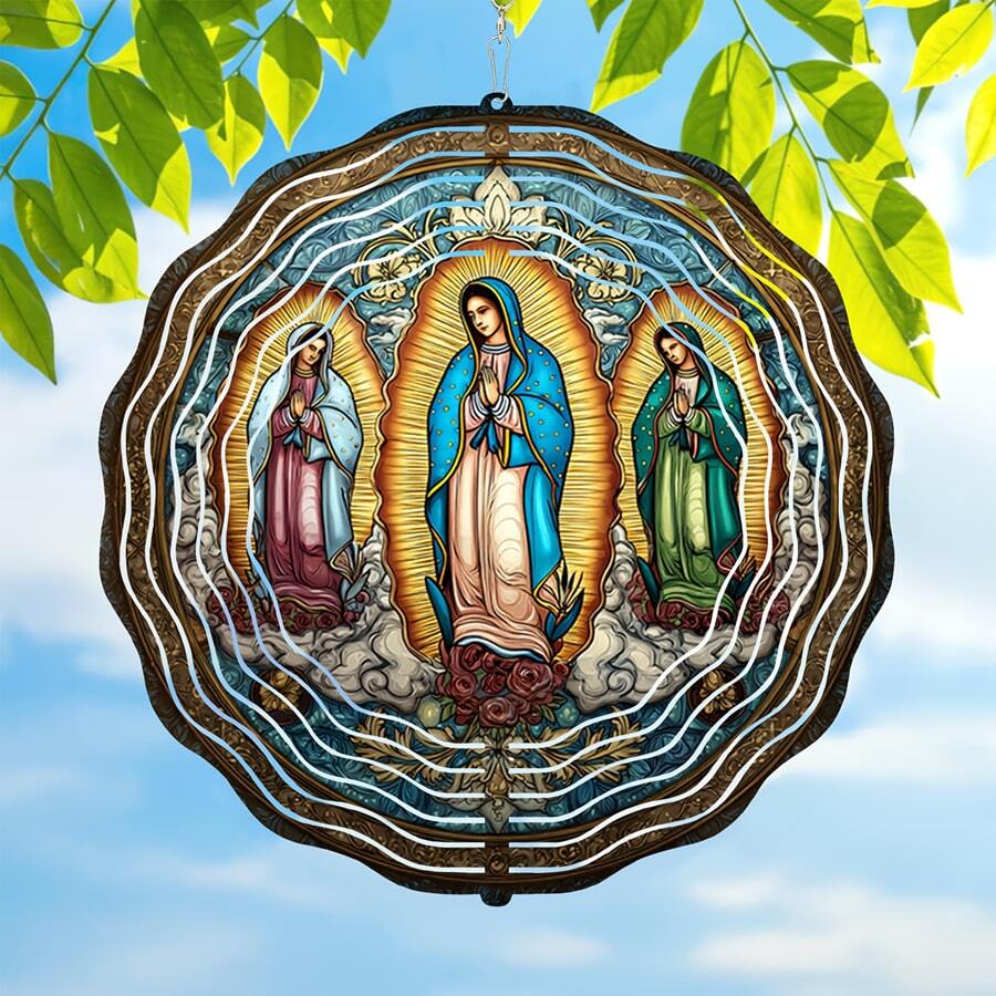 10-Inch Handmade Rotating Guadalupe Virgin Mary Decoration - Durable Iron Dynamic Garden Decor With Angel Wings, Color-Changing Painted Effect For Outdoor/Hanging, Suitable For Christmas, Patio, Garden (Mexican Style) (Pendant Not Included), Random Style