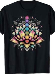 Camiseta unisex, ChakraparaLotoFlorEspiritualYogaAmanteCamisetaCómodoGráficoImprimirCamisaPara todas las estacionesparaTodos los días&Al aire libreActividades,,ropademujerblusasparadamacasualescamisasdemujerblusablusasparamujercamisas, GráficasimpresoAmigable con la piel, estilo de los 90Retro, Ropa Urbana, De ModacasualCamisetas, GráficasimpresoAmigable con la piel, estilo de los 90Retro, Ropa Urbana, De Modacasualcamisetas - Negro - Ver 1