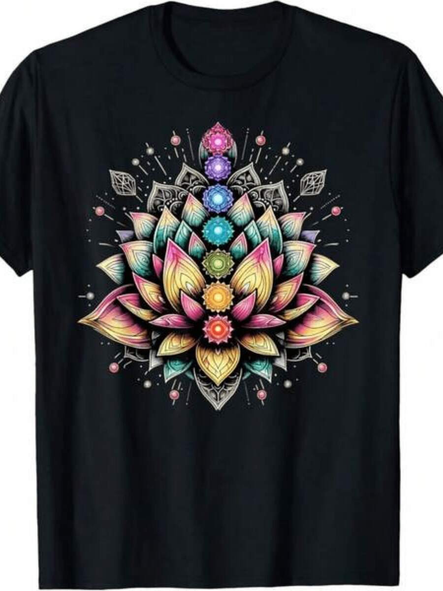 Camiseta unisex, ChakraparaLotoFlorEspiritualYogaAmanteCamisetaCómodoGráficoImprimirCamisaPara todas las estacionesparaTodos los días&Al aire libreActividades,,ropademujerblusasparadamacasualescamisasdemujerblusablusasparamujercamisas, GráficasimpresoAmigable con la piel, estilo de los 90Retro, Ropa Urbana, De ModacasualCamisetas, GráficasimpresoAmigable con la piel, estilo de los 90Retro, Ropa Urbana, De Modacasualcamisetas - Negro - Ver 1