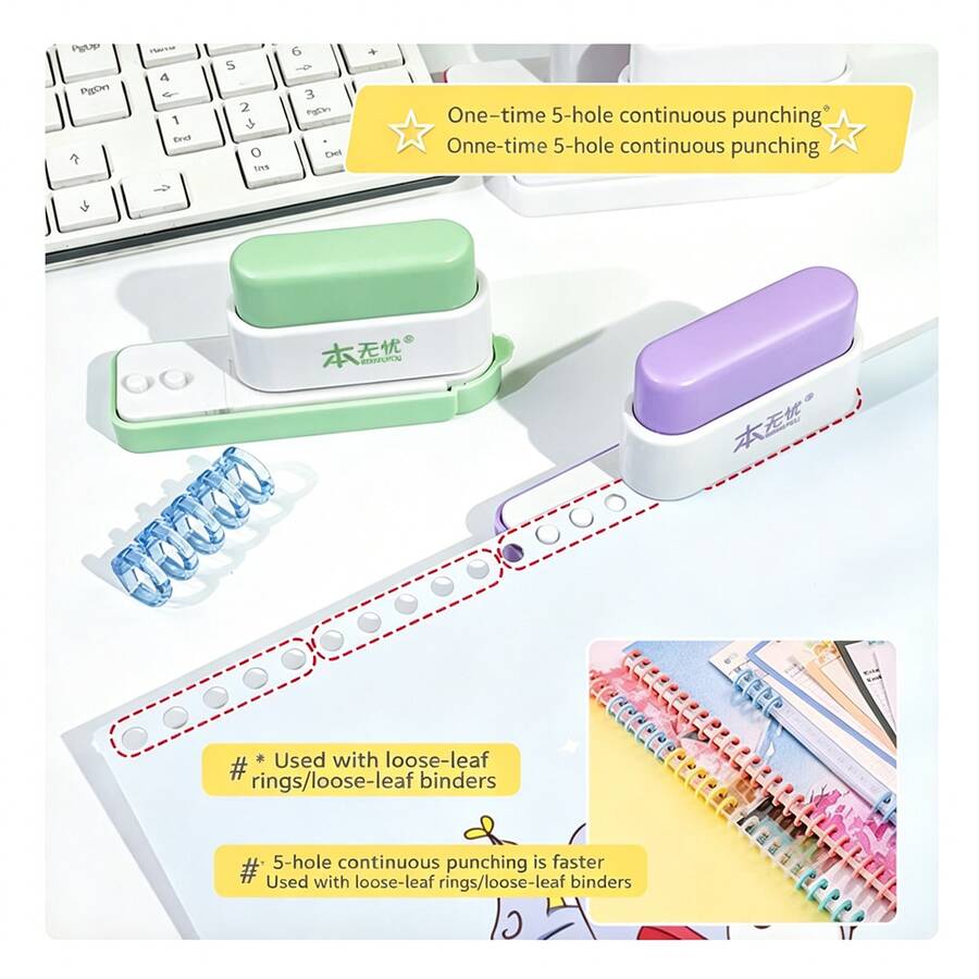 1 Stück 5-Loch Locher: Büro-Organizer Gadget, geeignet für Notizbücher und Aktenablage, tolles Geschenk für den Schulanfang, ideal für Büro und Studium - Einzelstück - Übersicht 1
