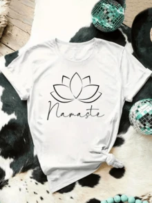 Flor de loto abierta representa la paz interior la energía positiva y la conexión espiritual del alma con el universo camiseta de mujer casual cómoda ideal para momentos de relajación y meditación diaria - Blanco - Ver 1