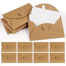 20 Set, Mini Envelopes With Blank Card Vintage Small Kraft Paper Envelope With Heart Closure DIY Blank Note Card Set For Wedding Birthday Party Invitation - Sets - View 2