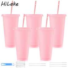 HILAKE 5/10pcs 24oz Pink Water Bottle With Lid And Straw, Perfect For Iced Tea And Iced Coffee, Ideal For Graduation Party, Campus Events, Spring Break, Reusable And Durable, Comes With Cup Brush And Straw Brush, Suitable For Wedding, Beach, Picnic And Other Occasions DIY Cute Gift - Multicolor - View 10