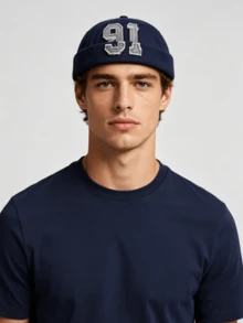 1pc Vintage European And American Washed Distressed 91 Beanie Hat, Retro Numeric Fashion Versatile - A - View 6