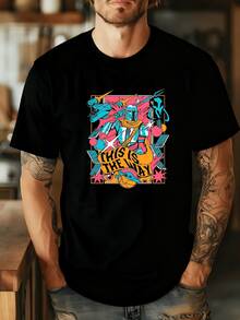 Vibrant MandalorianInspired Space Graphic On A Men's Patterned Cotton Printed Tee  Retro Pop Art Theme, 100% Cotton, Breathable & Soft, Everyday Casual Wear, Gift For Him - màu đen - Xem 5