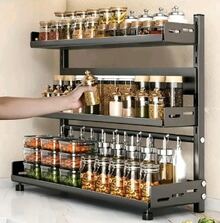 Estante de especias vertical, estante de especias,negro, 3 niveles, estante de cocina, acero inoxidable,gran capacidad para almacenaje en la encimera de lacocina - Übersicht 5