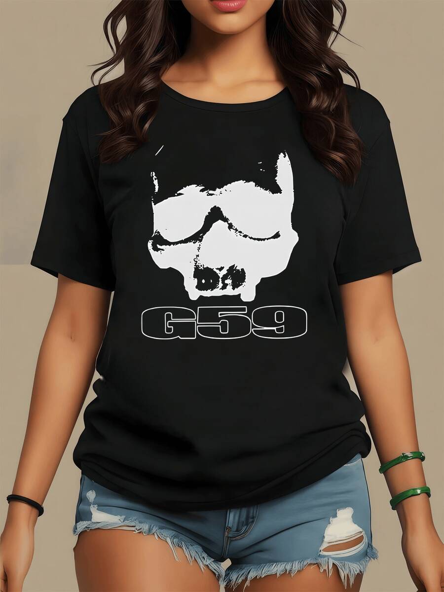 Calavera con gafas representa la fuerza y la actitud rebelde frente a la vida mostrando un espíritu libre sin miedo al cambio y con energía poderosa camiseta de mujer casual moderna cómoda para uso diario - Negro - Ver 1
