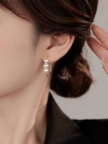 Bông tai móc cài và ngọc trai bằng bạc Sterling S925, thiết kế tối giản thanh lịch kiểu Pháp, phù hợp với tai nhạy cảm, thích hợp đeo hàng ngày, quà tặng ngày Valentine. - Vàng - Xem 3
