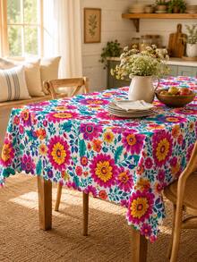 1pc Mexican Floral Print Tablecloth, Colorful Boho Style Lace Trim Tablecloth, Festive Decor Suitable For Dining Room, Kitchen, Indoor & Outdoor - Multicolor - View 9