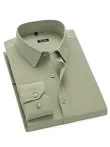 Rand paul Men's Long-Sleeved Spandex Dress Shirt - 軍綠色 - 查看 3