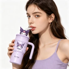 Miniso Sanrio Hello Kitty Cinnamoroll Kuromi Cold Drink Cup Cute Cartoon Thermos Cup Large Capacity Stainless Steel Insulated Cup Tumbler Outdoor Portable Water Bottle 700ml/24oz - Multicolor - View 5