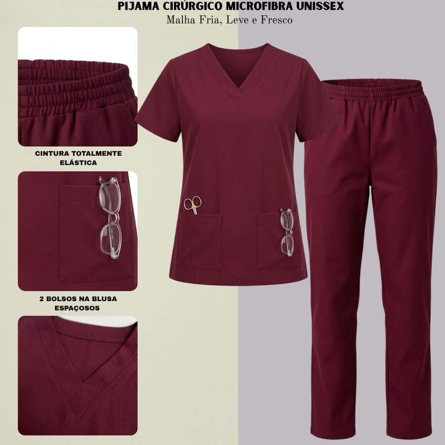 Unisex Scrub Set Surgical Uniform Pajamas Cool Mesh - Granate - Ver 1