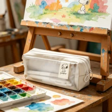 1pc Korean Style Snoopy Double-Layer Large Capacity Pencil Case, Cute Stationery Bag Suitable For Middle School Students, Classroom Rewards, Christmas & Birthday Gifts - Multicolor - View 4