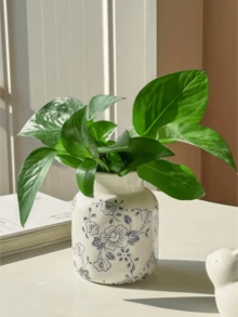 1/3件小號迷你手工復古花園陶瓷花瓶，裂紋釉白色花瓶配綠色花卉圖案，鄉村農舍風格桌面裝飾，適用客廳、廚房、餐桌、窗台，鮮花/乾花花瓶，齋月與畢業禮物 - 青花色 - 查看 11