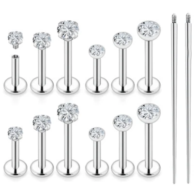 Khuyên tai ren trong mặt phẳng 16G, khuyên mũi, khuyên môi, khuyên sụn tai, nút bịt tai bằng thép không gỉ 316L, trang sức xỏ khuyên unisex.