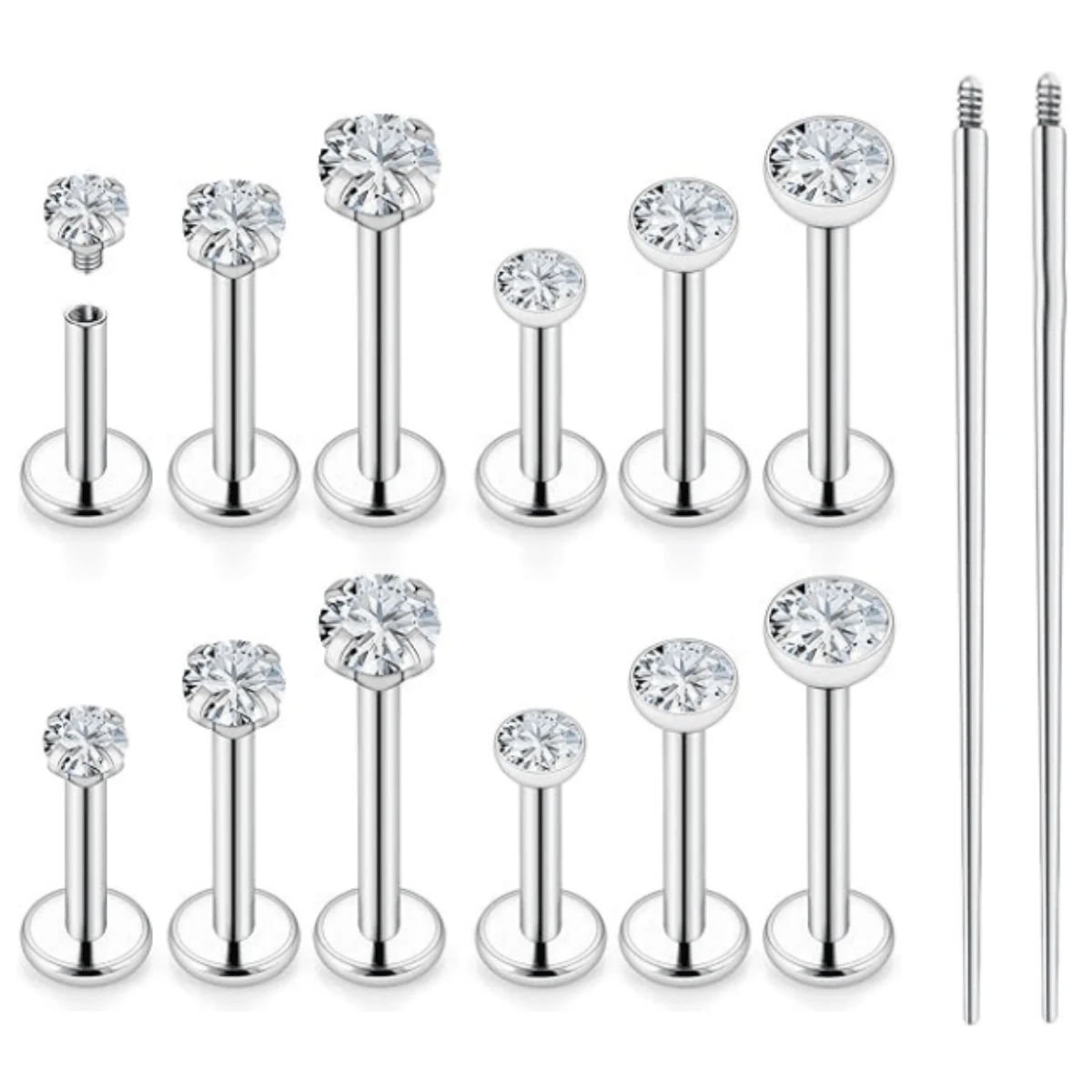 Khuyên tai ren trong mặt phẳng 16G, khuyên mũi, khuyên môi, khuyên sụn tai, nút bịt tai bằng thép không gỉ 316L, trang sức xỏ khuyên unisex. - Khuyên môi có ren - Xem 1