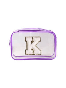 1pc Transparent PVC Portable Storage Bag With A-Z Letter Towel Embroidery Pattern, Large Capacity Cosmetic Organizer Box/Case, Waterproof Design With Zipper, Multifunctional Makeup Bag, Beauty Bag For Storing Lipsticks, Makeup Brushes, Skincare Products, Phones, Coins And Various Small Items, Suitable For Home And Vacation, Travel Essential, Ideal For Holiday Trips And Back To School - Multicolor - View 24