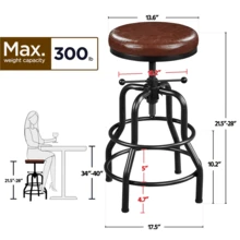Butterslay Rustic Swivel Bar Stool 21.5-28 Inch Adjustable Bar Stool With Metal Frame Vintage Industrial Faux Leather Barstool Counter-Height Round Stool For Kitchen Dining Room Bistro Restaurant, Black/ Brown/ Light Brown - màu nâu - Xem 5