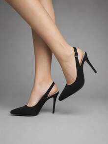 Women's Stiletto Heel Shoe, 11cm, Angela Galvão, Red Sole - Da nubuck đen, kiểu dáng mở. - Xem 2