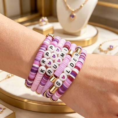 Bộ 6 vòng tay kiểu Hàn Quốc, phụ kiện trang sức thời trang lấy cảm hứng từ K-POP, thích hợp làm quà tặng sinh nhật cho người hâm mộ, hoàn hảo cho trang phục cosplay (Do chất liệu đất sét polymer, có thể có sự khác biệt nhỏ về màu sắc, màu sắc có thể thay đổi tùy theo lô hàng).