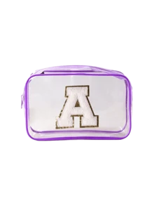 1pc Transparent PVC Portable Storage Bag With A-Z Letter Towel Embroidery Pattern, Large Capacity Cosmetic Organizer Box/Case, Waterproof Design With Zipper, Multifunctional Makeup Bag, Beauty Bag For Storing Lipsticks, Makeup Brushes, Skincare Products, Phones, Coins And Various Small Items, Suitable For Home And Vacation, Travel Essential, Ideal For Holiday Trips And Back To School - Multicolor - View 18