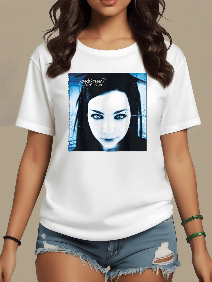 A Woman's Face Amidst Blue Lights Symbolizes Introspection And Inner Strength, Evoking Deep Emotions And A Connection To The Spiritual. A Modern, Comfortable, And Stylish Casual Women's T-Shirt With Artistic Flair. - 白色 - 查看 1