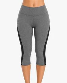 Women's Gray Capri Dry Leggings For Gym And Fitness - 灰/黑色 - 查看 5