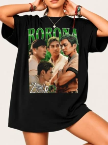 Roronoas Zoro T-shirt för One Piece-fans med piratlogotyp, 100 % bomull, unisex - Svart - Visa 6