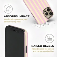 霧面直條紋 2 合 1 手機殼，附粉色條紋元素，適用於 iPhone 16 15 14 13 12 11 Pro Max Plus，柔和春季色調生日禮物 - 彩色 - 查看 5