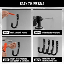 6pcs Heavy Duty Garage Hooks, Metal Wall-Mounted Large J-Shaped Practical Hooks, For Organizing Garage Storage Cords, Tools, Coats, Backpacks, Etc., Suitable For Indoor And Outdoor Use, Black - Black - View 5