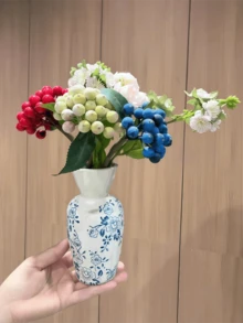 1/3件小號迷你手工復古花園陶瓷花瓶，裂紋釉白色花瓶配綠色花卉圖案，鄉村農舍風格桌面裝飾，適用客廳、廚房、餐桌、窗台，鮮花/乾花花瓶，齋月與畢業禮物 - 青花色 - 查看 6