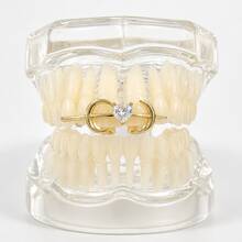 1pc Hollow Heart-Shaped Zirconia Tooth Decor, Music Festival/Vacation Photoshoot Stage Prop Accessory, Unisex Holiday Gift - Multicolor - View 4