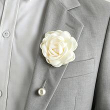 1pc Elegant Faux Pearl Ivory Flower Lapel Pin Brooch Accessory For Men's Suit, Wedding - Cream - View 8