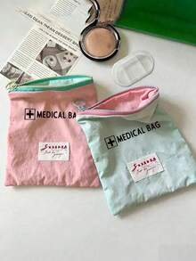 Portable "Medication" Printed Pouch, Pill Organizer Box, First Aid Kit, Cosmetic Bag, Coin Purse, Suitable For Daily Use/Outdoor/Travel, Travel-Friendly Medication Storage, Cosmetics & Phone Accessories Organizer, Travel Essential, Christmas Gift, Personalized Gift Bag, Small Gift Exchange, Room Decor - Multicolor - View 4