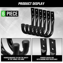 6pcs Heavy Duty Garage Hooks, Metal Wall-Mounted Large J-Shaped Practical Hooks, For Organizing Garage Storage Cords, Tools, Coats, Backpacks, Etc., Suitable For Indoor And Outdoor Use, Black - Black - View 4