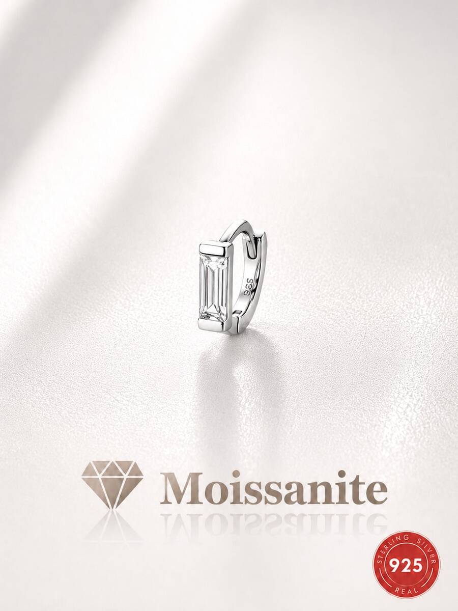 1 chiếc khuyên tai vòng vuông bằng bạc Sterling 925 đính đá Moissanite, mạ vàng 18K, thích hợp đeo hàng ngày, dự tiệc, kỷ niệm, ngày Valentine, trang sức cưới. - Bạc - Xem 1