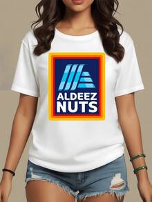 Graphic Symbol With White Letters On A Blue Background Framed In Warm Tones That Conveys Fun And Modern Energy, Ideal For Expressing Humor With Contemporary Style. Casual, Comfortable, And Versatile Women's T-Shirt - 白色 - 查看 1