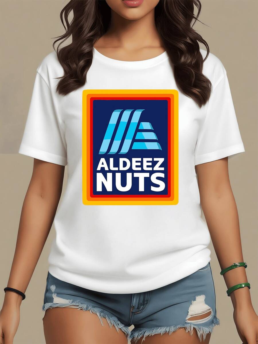 Graphic Symbol With White Letters On A Blue Background Framed In Warm Tones That Conveys Fun And Modern Energy, Ideal For Expressing Humor With Contemporary Style. Casual, Comfortable, And Versatile Women's T-Shirt - 白色 - 查看 1