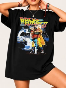 Back To The Future Part II T-Shirt For Fans Featuring Marty, Doc, And The DeLorean, 100% Cotton, Unisex - Black - View 6
