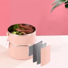 1個單/雙層不鏽鋼便當盒 - 極簡便攜式便當盒附手把，防漏食物容器，適合上班族與學生，耐用且方便 - 藕粉色 - 查看 3