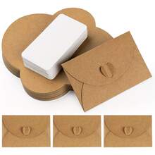 20 Set, Mini Envelopes With Blank Card Vintage Small Kraft Paper Envelope With Heart Closure DIY Blank Note Card Set For Wedding Birthday Party Invitation - Sets - View 6
