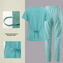 Unisex Scrub Set Surgical Uniform Pajamas Cool Mesh - Green - View 5
