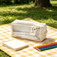 1pc Korean Style Snoopy Double-Layer Large Capacity Pencil Case, Cute Stationery Bag Suitable For Middle School Students, Classroom Rewards, Christmas & Birthday Gifts - Multicolor - View 2