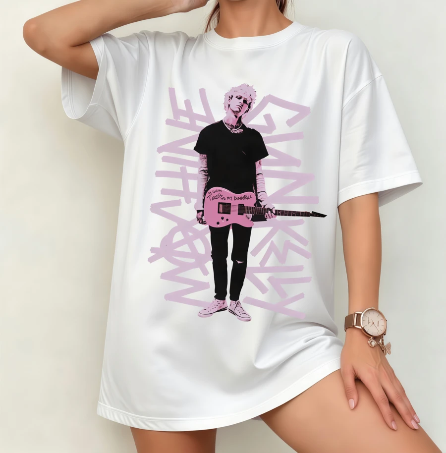 Machine GK Pink Guitar Design T-Shirt | Gender-Neutral Oversized Rock Fan Shirt White - White - View 1