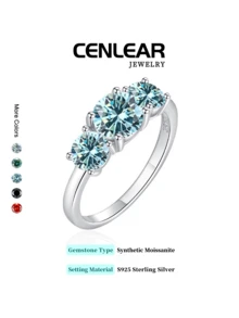 1 chiếc nhẫn Moissanite 2/4 carat, kiểu dáng cổ điển với hợp kim đồng và 3 viên đá quý cắt tròn, thích hợp để đeo hàng ngày và làm quà tặng. - 4 carat - Xem 9