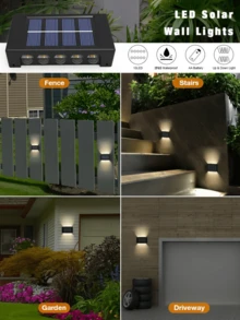 1 件/2 件/6 件户外太阳能壁灯，带 10/8 个 LED，防水，光传感器开关，非常适合花园、庭院、公园、围栏、房屋、仓库装饰万圣节圣诞节感恩节礼物 - 黑色 - 查看 6